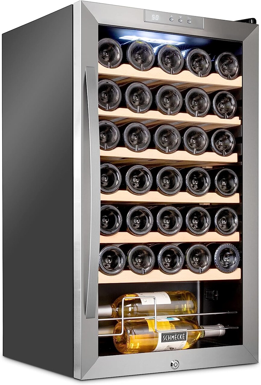Schmecke 34-Bottle Wine Fridge, Freestanding Wine Refrigerator, Small Wine Cooler
